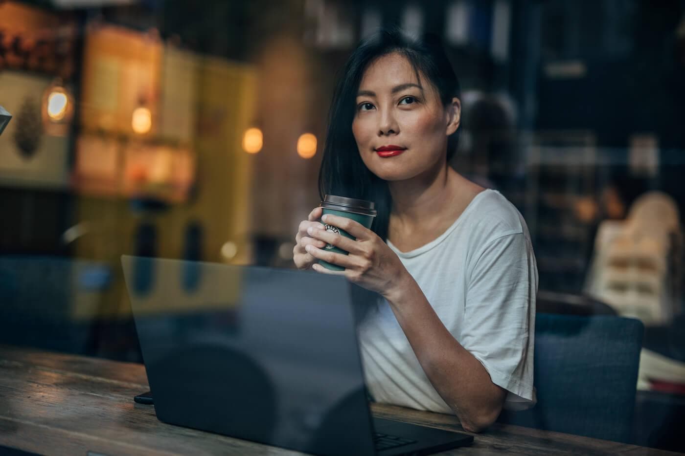 Apac woman in cafeteria